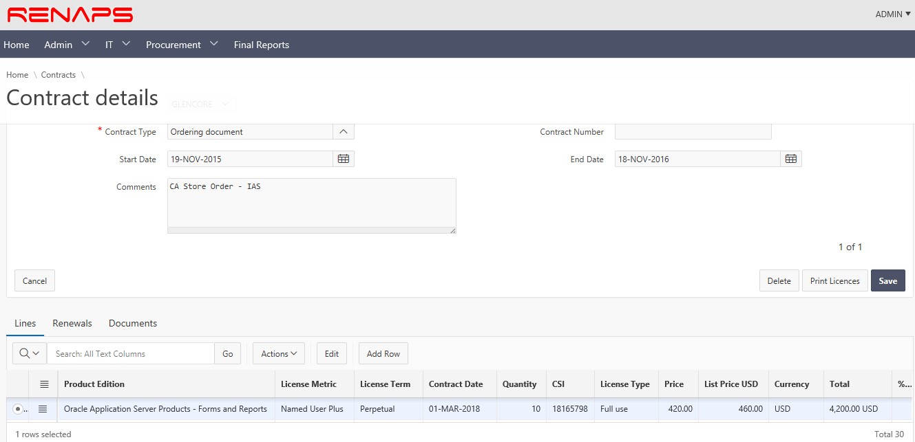 ROCS consolide tous les contrats de licence Oracle en un seul endroit et les rend facilement visibles et accessibles.